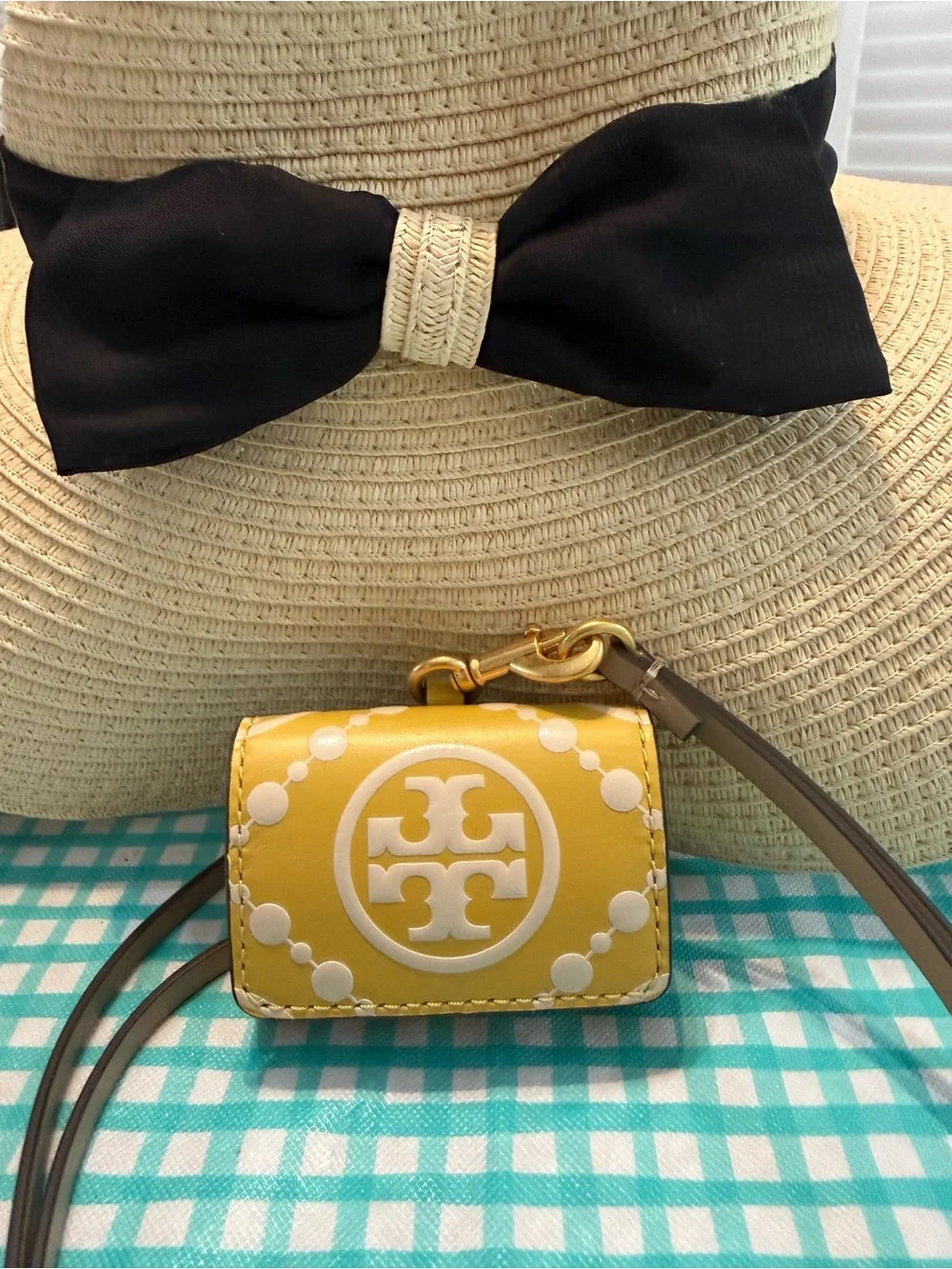 Tory Burch Yellow Logo Crossbody AirPods / Earbud Case